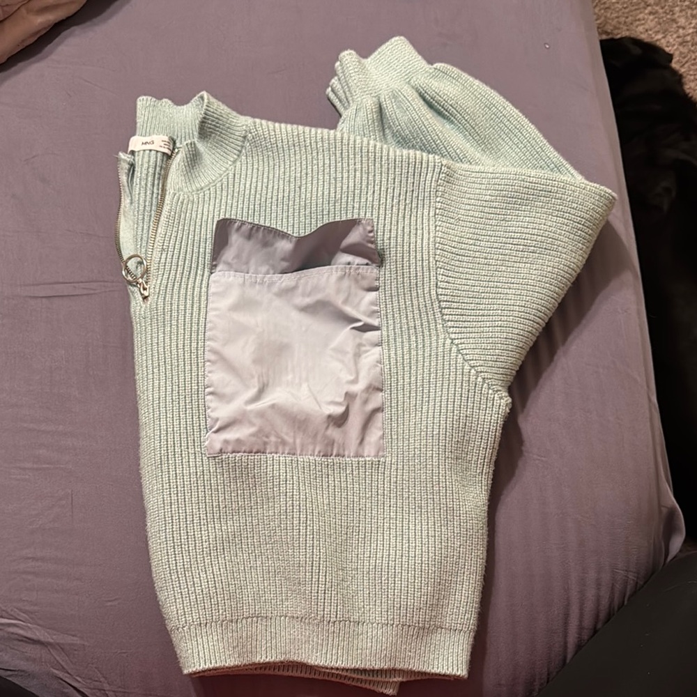 Mint Green Cropped Sweater with Pocket Detail